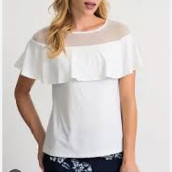 Clara Sun Woo Top XS White Sheer Insert Flounce Ruffle Beachy Fairy Bride NEW - Picture 1 of 11
